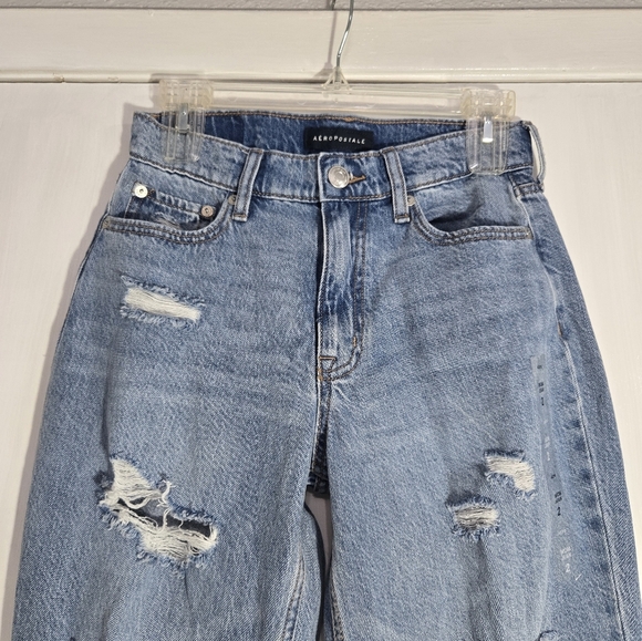 Aéropostale Blue Denim Mom Jeans New Without Tags Sz 2 Distressed - Picture 7 of 14